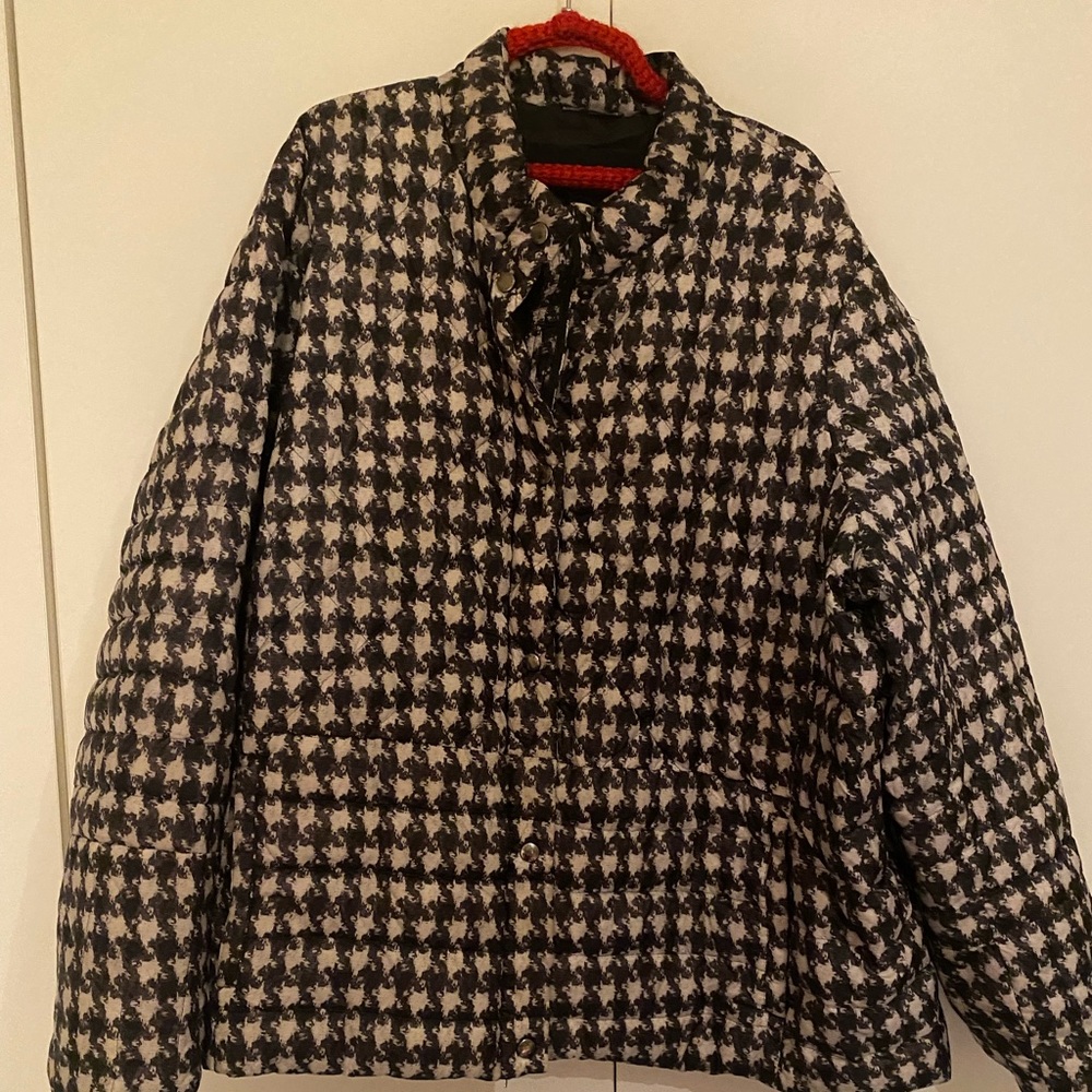 Lands End 1X Houndstooth Print Black and White Down Jacket 🖤🤍